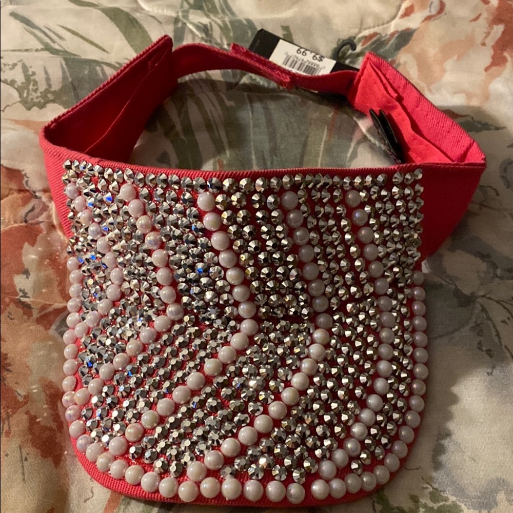 Embellished Pink Visor w/pearls and rhinestones